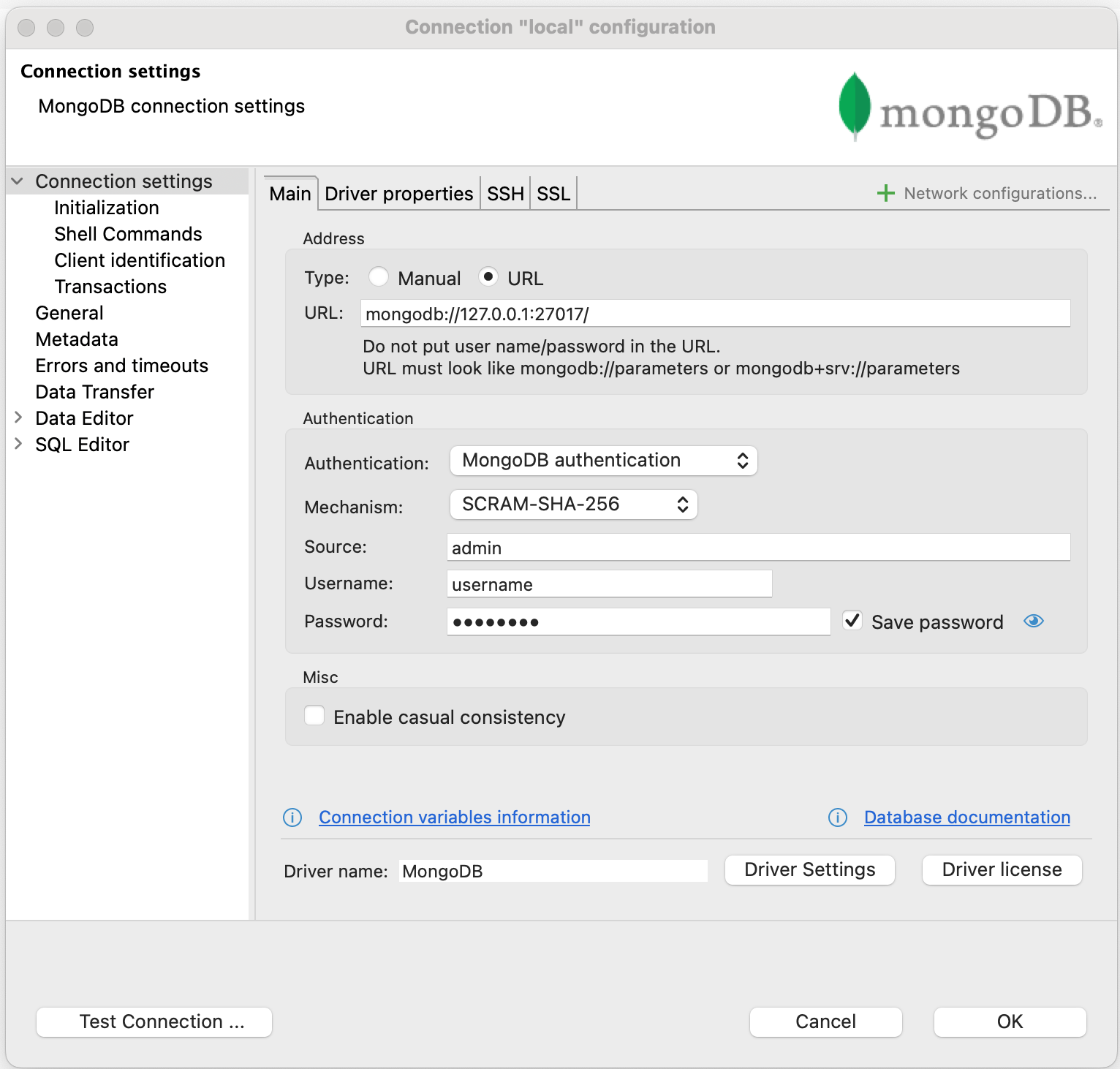 A screenshot of DBeaver's 'New Database Connection' wizard