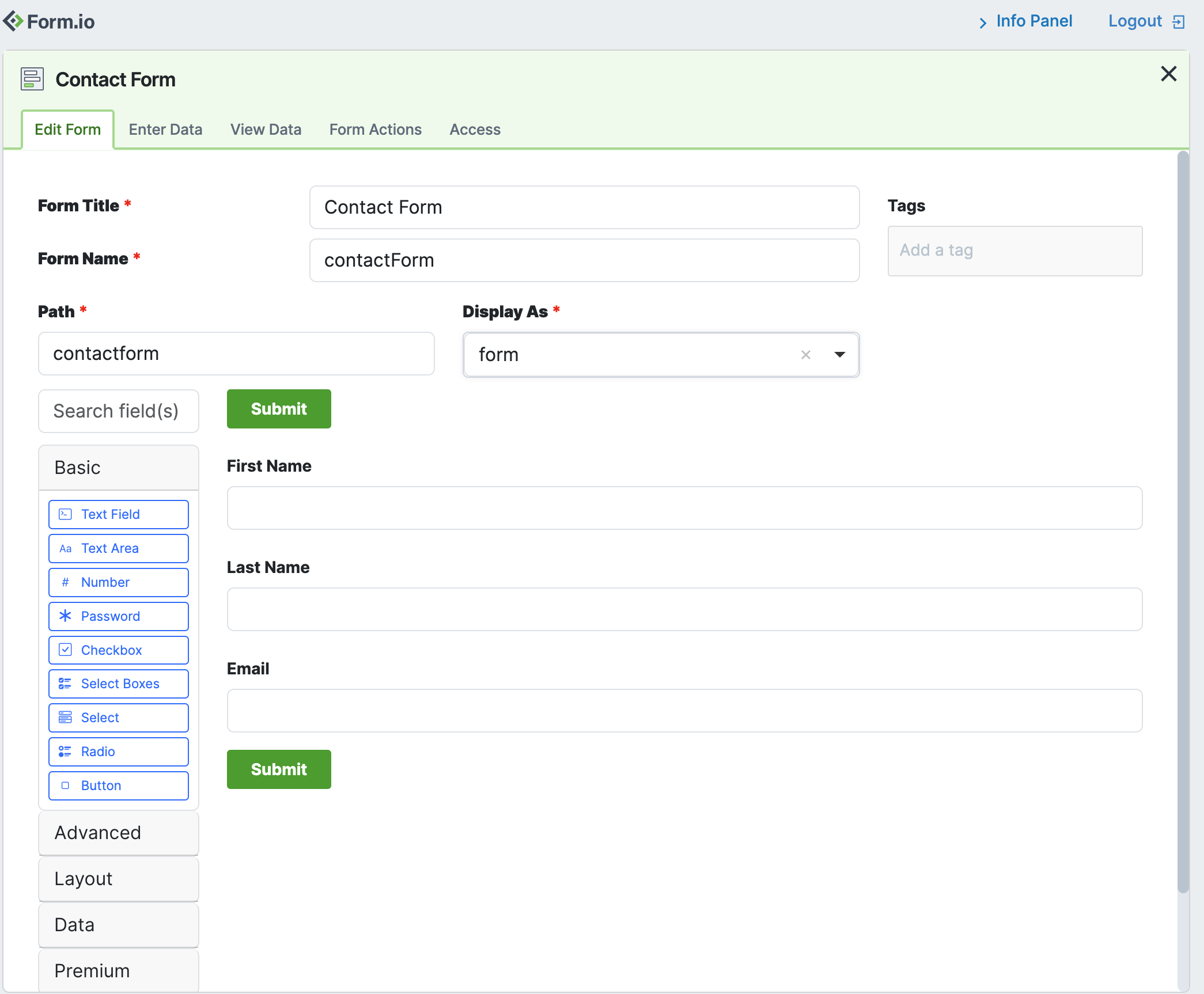 Form.io Contact Form Builder