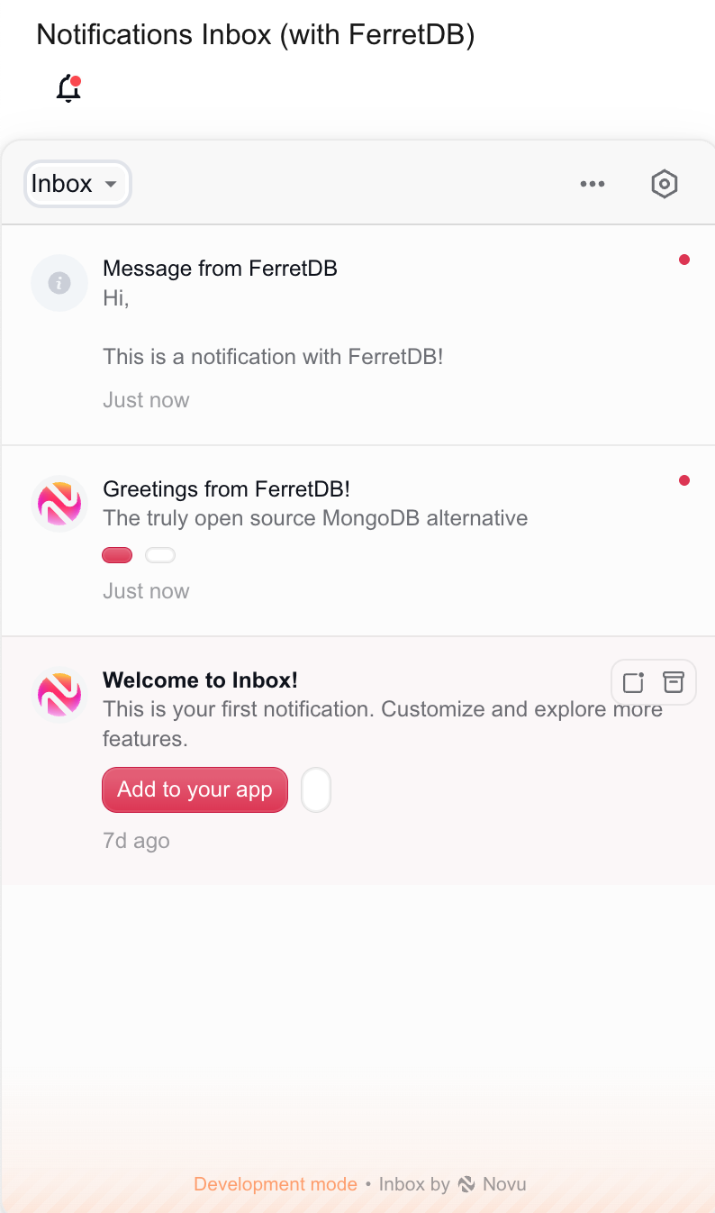 A screenshot of a Novu in-app notification received by a user